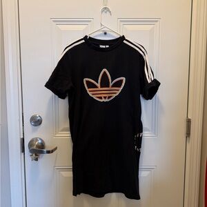 adidas Black Short Sleeve Tee Dress with Multicolor Trefoil Patch